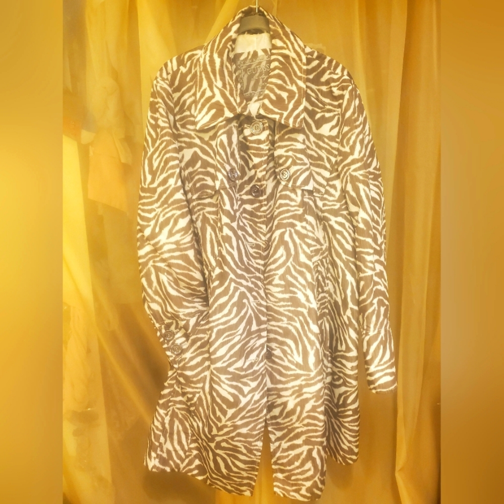 EUC GUESS Zebra Print Trench Rain Coat - 2XL